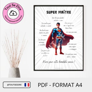 PDF-Download Französisch Super Lehrer, A4 Poster Dankeschön-Geschenk Ende des Schuljahres Original, braun Lehrer Alles zu sagen