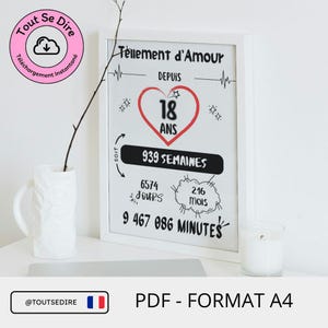 Téléchargement français Carte Affiche A4 anniversaire 18 ans décoration 18 ans d'amour à télécharger et imprimer par vos soins ToutSeDire
