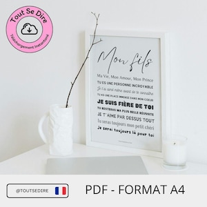 Téléchargement PDF immédiat français Affiche A4 décoration chambre bébé mon fils je t'aime à télécharger & imprimer par vos soins ToutSeDire
