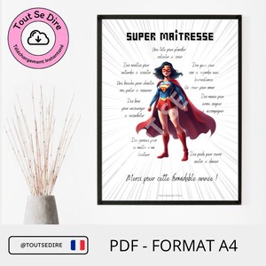 PDF-Download Französische Super-Herrin, A4-Poster Danke, originelles Geschenk zum Schuljahresende, brünette Herrin Sagen Sie alles zu sich selbst