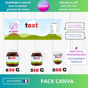 Downloadable Template PACK Label for customizable text on a jar of Nutella spread (200g, 350g, 630g) - Editable by Canva ToutSeDire