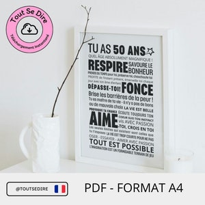 Téléchargement PDF immédiat français Affiche A4 50 ans mini poster 50 ans anniversaire à télécharger imprimer par vos soins ToutSeDire