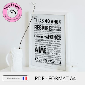 Instant Download French PDF A4 Card Poster 40th Birthday to download and print by yourself ToutSeDire