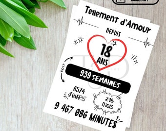 Téléchargement immédiat français Carte anniversaire 18 ans coeur rouge majorité à télécharger et imprimer par vos soins ToutSeDire