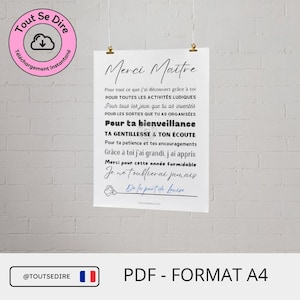 Téléchargement Merci Maître PDF Affiche cadeau fin d'année Merci Maître trop génial à personnaliser à la main signatureToutSeDire