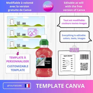 Téléchargement Template Fête Emballage modifiable Canva étiquette pour FRUITSHOOT jus de fruits gourde à boire à personnaliser ToutSeDire