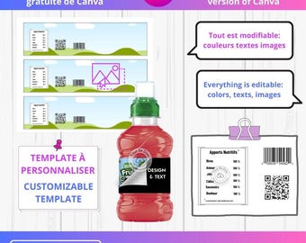 Téléchargement Template Fête Emballage modifiable Canva étiquette pour FRUITSHOOT jus de fruits gourde à boire à personnaliser ToutSeDire