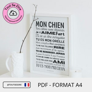 Téléchargement PDF français Affiche A4 carte cadeau mon CHIEN AMOUR Animal de compagnie à télécharger et imprimer par vos soins ToutSeDire
