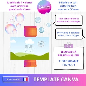 Scarica il modello di imballaggio per feste standard da 60 ml per flacone di bolle di sapone modificabile Etichetta per bolle di sapone Canva da personalizzare ToutSeDire