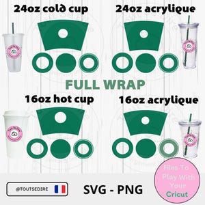 TÉLÉCHARGEMENT Full Wrap Starbuck SVG PNG Template 16oz 24oz Coffee Cup Coffee Hot Cup Coffee Cold Cup Coffee Acrylic birthday ToutSeDire
