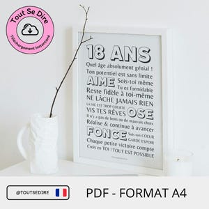 Téléchargement immédiat français Carte Affiche A4 anniversaire 18 ans majorité à télécharger et imprimer par vos soins ToutSeDire