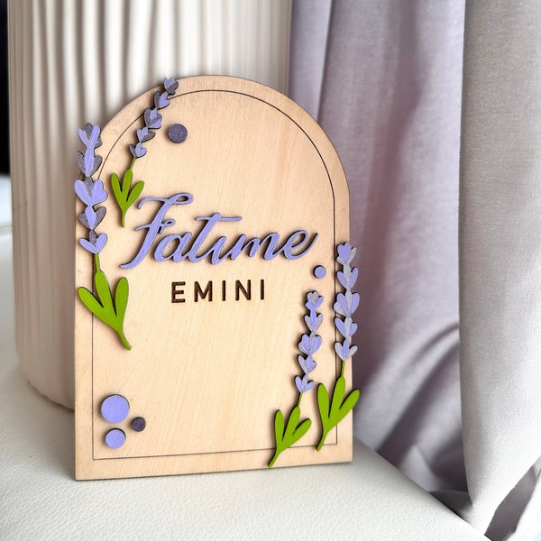 Namensschild mit Lavendel, Lavendel Blume, Nametag, personalisierte Deko mit Lavendel