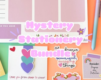 Grabbeltas mysterieus briefpapier, verrassingsgeschenkdoos, stickerpakket verrassingscadeau, leuke stickers en briefpapier geestelijke gezondheid, plannerblok