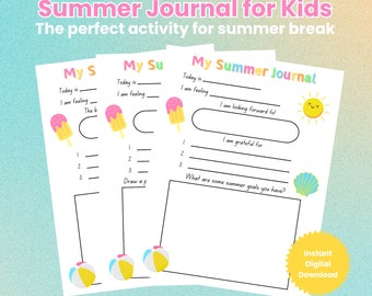 Printable Summer Daily Journal | Gratitude Journal for Kids | Summer Journal Prompts for Kids | Creative Writing | Instant Digital Download