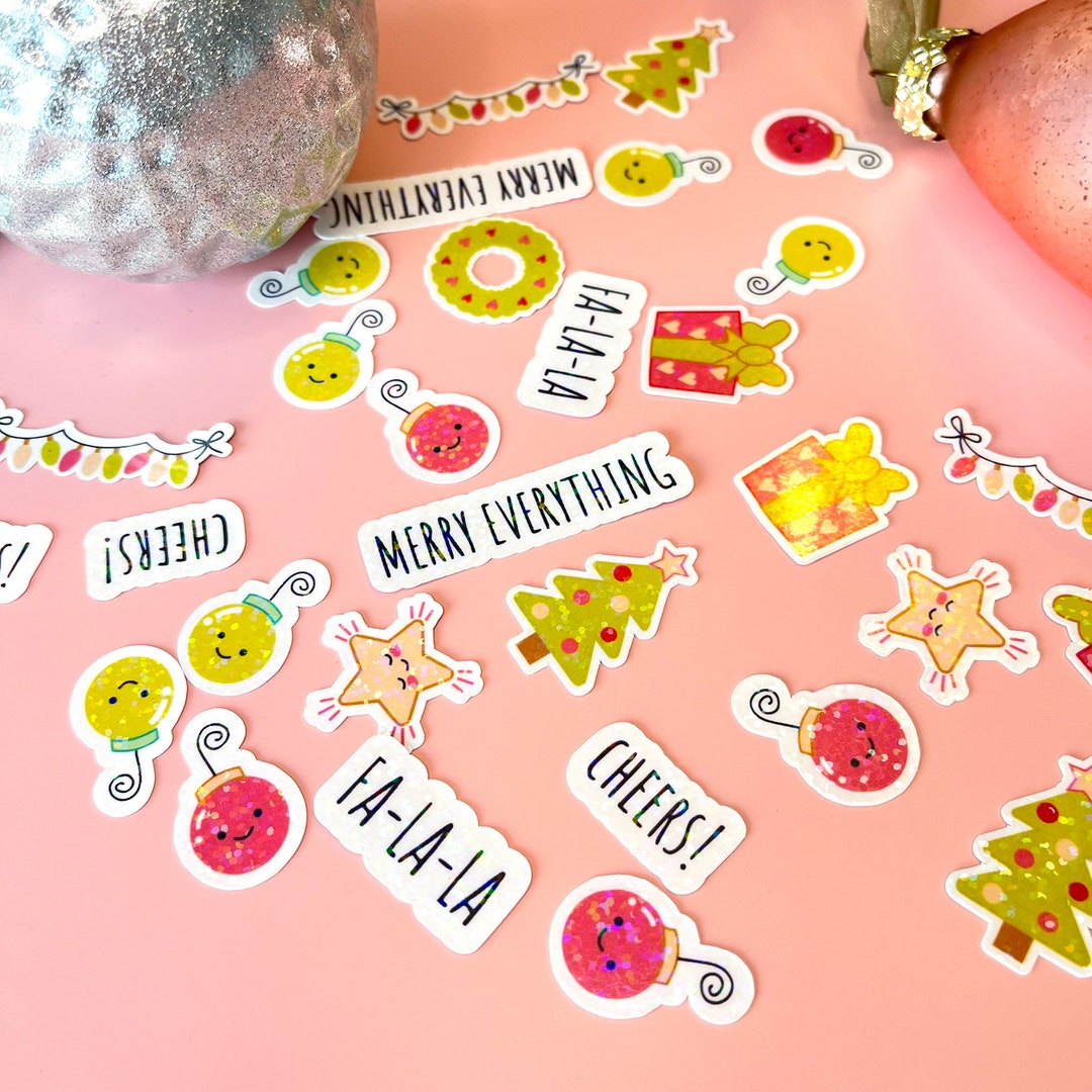 Holiday Mini Sticker Pack, Cute Holographic Stickers, Mini Waterproof ...