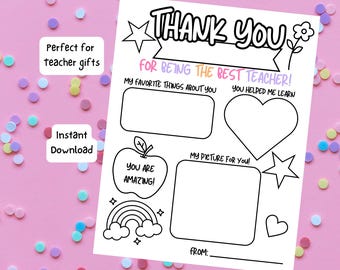 Lehrer-Geschenk für Kinder, Dankeskarte für Lehrer, Lehreranerkennung, Malseite, sofortiger digitaler Download