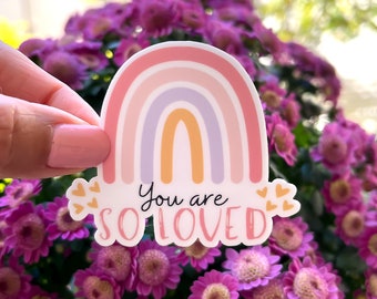 Boho Rainbow Sticker Gift for Kids, You are Loved Waterproof Decal, Cute Mental Health Sticker for Water Bottle, Affirmation Sticker for Her