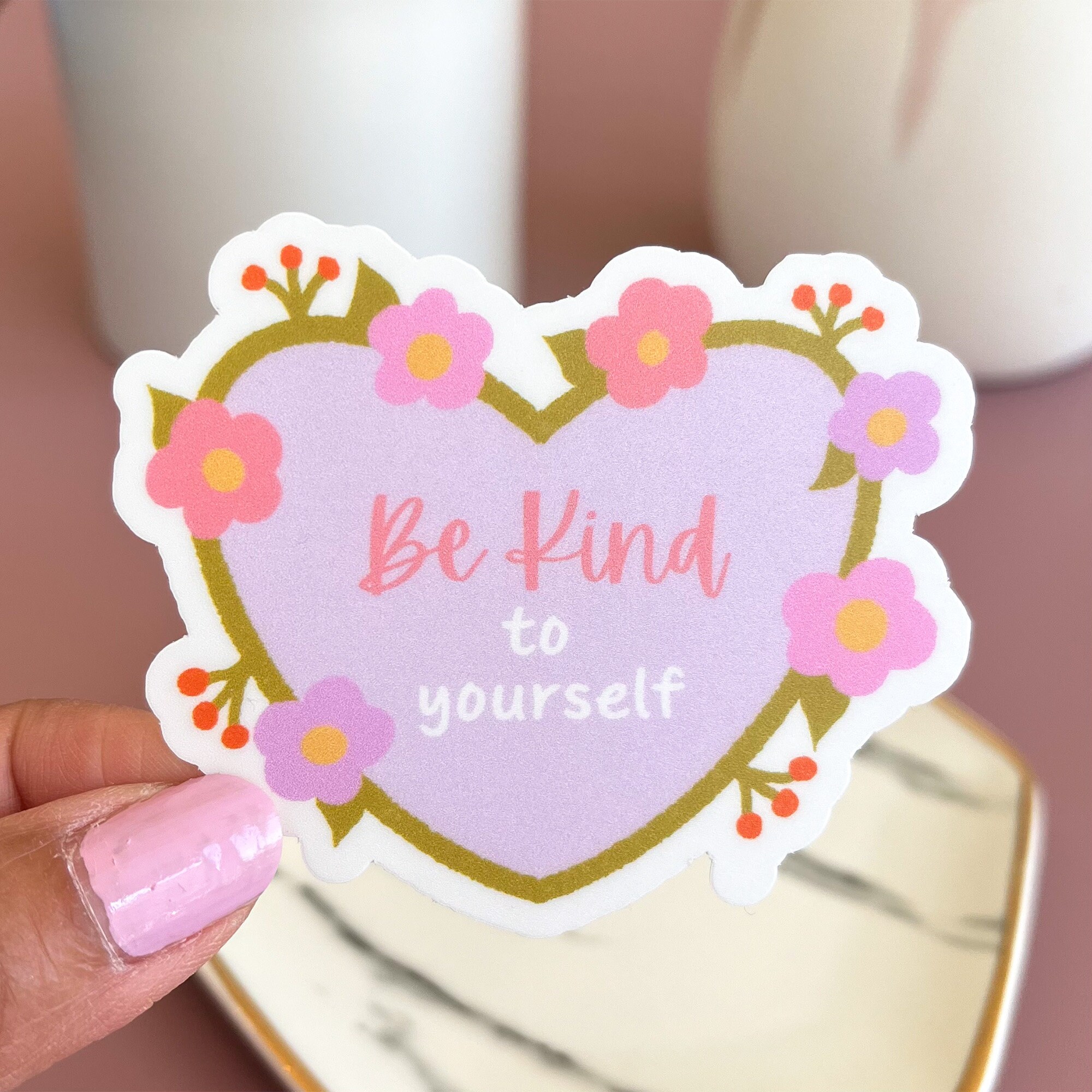 Self-love Sticker Floral Heart Mental Health Sticker, Be Kind ...