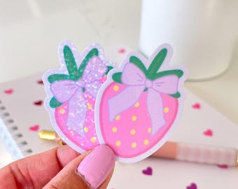 Coquette Bow Sticker, Coquette Strawberry Waterproof Sticker, Cute Girlie Valentines Sticker, Valentine Gift for Her, Coquette Sticker Vinyl