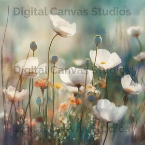 Blooming Meadow Bliss, blooming flower art, flower home decor, AI art, downloadable art, meadow, flowers, watercolor, digital art, wall art