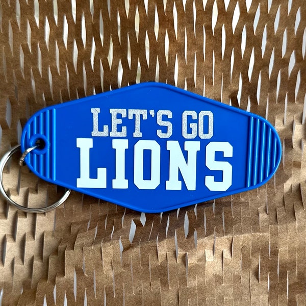 Let’s go lions! Detroit lions football NFL playoffs fan fans Michigan blue retro motel keychain. quality enamel Great gift gifting
