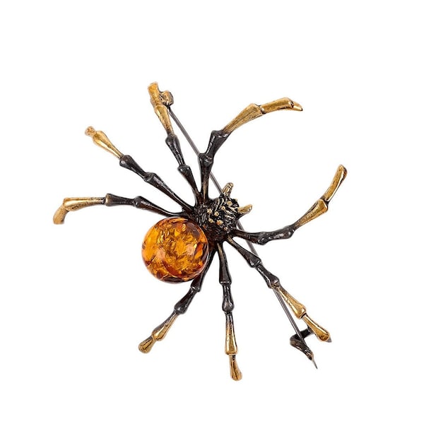 Spider brooch, spider jewelry, natural baltic amber brooch, botanical brooch, terrarium brooch. Handmade.