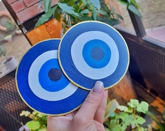 Handgefertigtes Evil Eye Untersetzer-Set - 4-er Set | Einzigartige Wohnkultur | Schutz vor negativer Energie | Türkisch Blue Eye Design | Einweihungsgeschenk