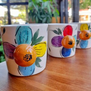 Special Design Multi-Colored Handmade Glazed Ceramic Mug Cups - Set of 3 | Vibrant Aesthetics | Unique Handcrafted Artistry | 8x8 cm