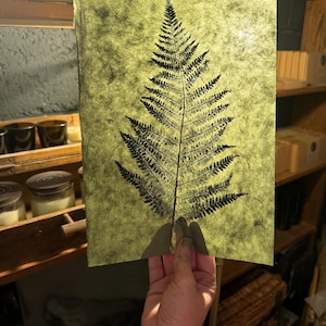 Stampa botanica di Fern Nature su carta verde fatta a mano / Felci raccolte a mano / Arte botanica / Arredamento per la casa / Arte unica / Carta fatta a mano