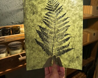Handmade Fern Print: Botanical Art on Green Paper