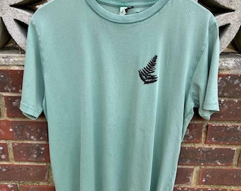 Organic Cotton Fern Print T-Shirt: Handprinted Sage Green Tee