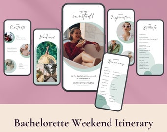 Digital Bachelorette Itinerary Template | Customizable Canva Weekend Planner | 6 pages | Smartphone Friendly | Editable invite