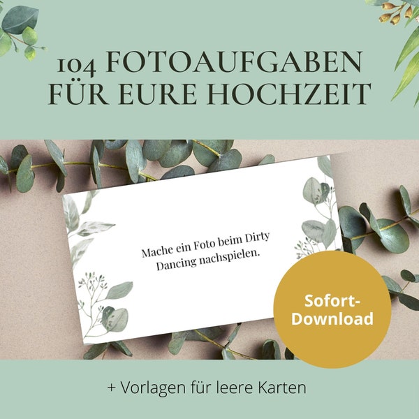 104 Fotoaufgaben Hochzeit Vorlage I Fotoaufgaben PDF I Fotobox Zubehör I Hochzeit Fotobox I Hochzeitsspiel | Spiel Hochzeit | Download