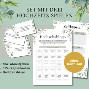 Set: 3 wedding games for guests - photo tasks, time capsule cards, bingo template, wedding game download