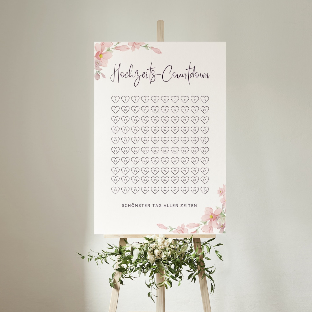 Wedding Countdown 100 Days, Wedding Poster to Print, PDF Download, Din A4 & Din A5, Wedding Gift