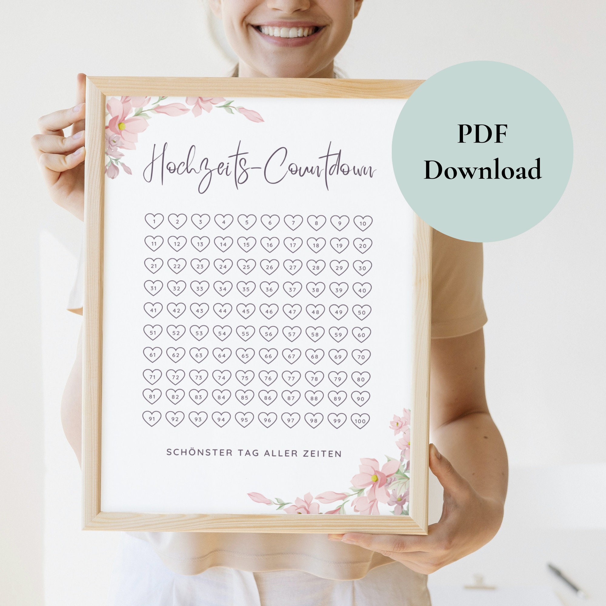 Wedding Countdown 100 Days, Wedding Poster to Print, PDF Download, Din A4 & Din A5, Wedding Gift