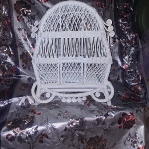 Vintage  White Wicker Rattan Birdcage