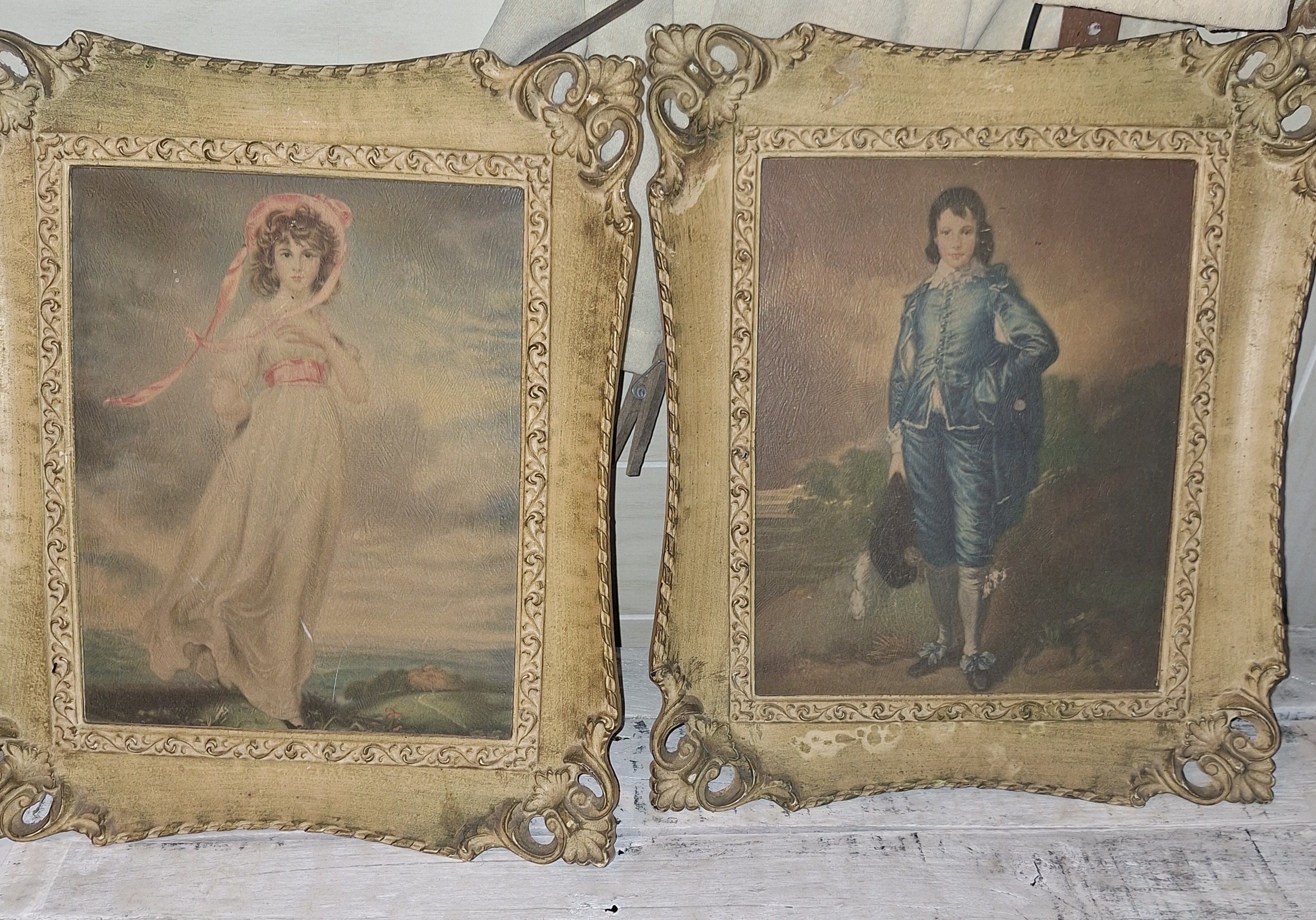 Big Paint By Number Pair Framed Paintings Blue Boy Pinkie Whitewashed -  Ruby Lane