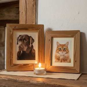 Rama na prochy zwierząt, Urna z surowego drewna o rustykalnym efekcie, ze szkłem, ręcznie wykonana w różnych rozmiarach.