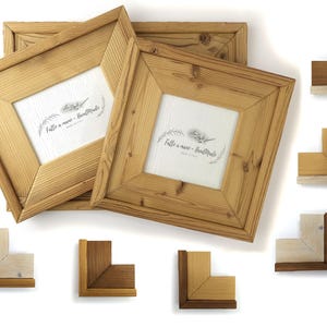Handcrafted rough wood photo frame with raised edges, rustic effect, and glass. Narrow or wide wood grain.