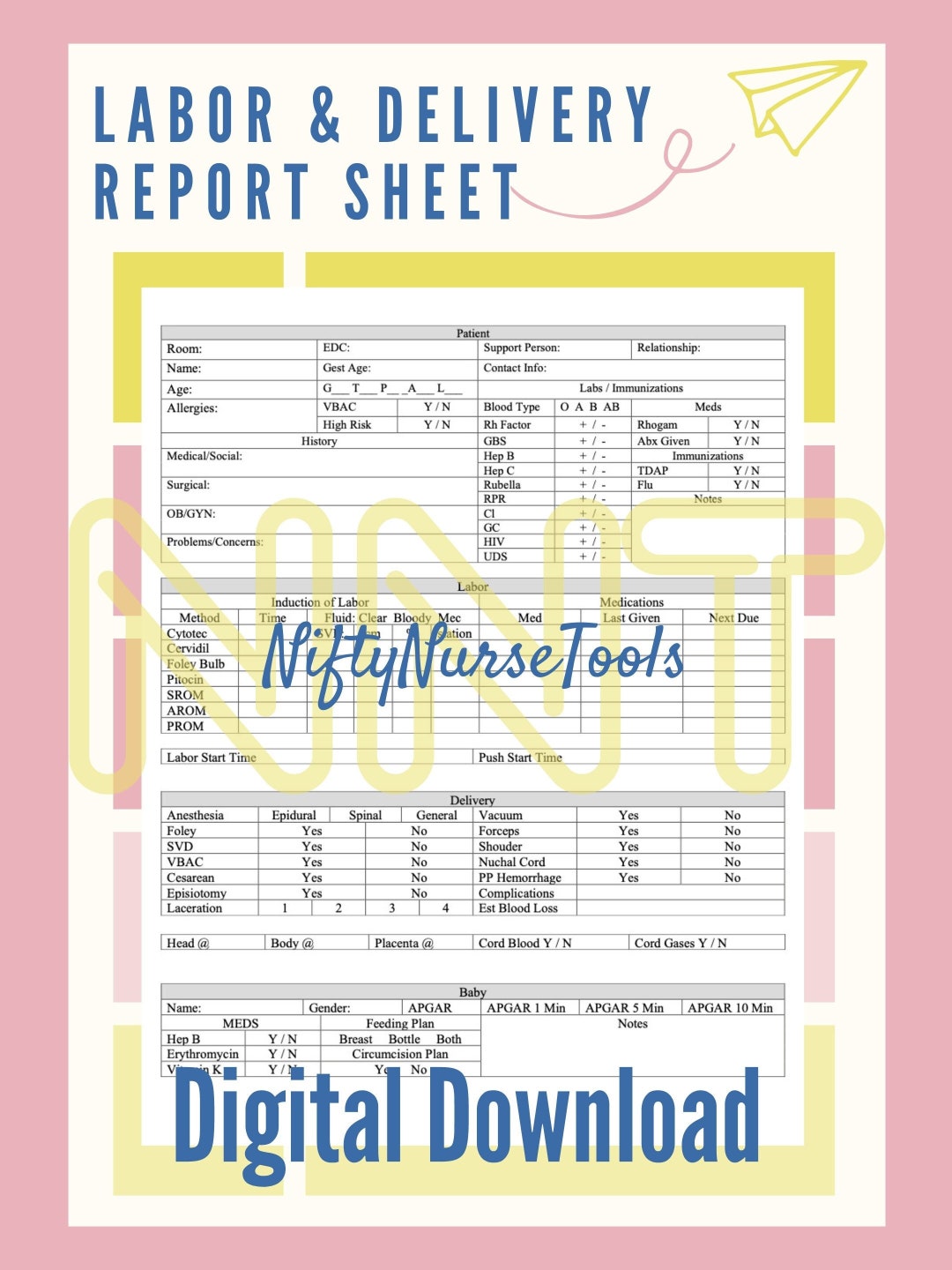 Labor and Delivery Handoff Report Sheet Digital Download Etsy