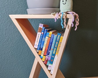 Wood Side Table With Storage - Coffee Table - Accent Table - Floor Shelf - Contemporary Stacked Triangle - Triangle Shelf