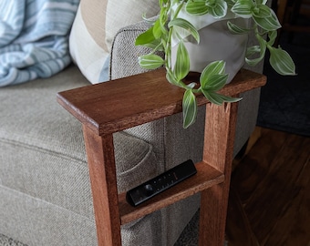 Hardwood Side Table: H-Shaped Sofa Accent Table with Shelf