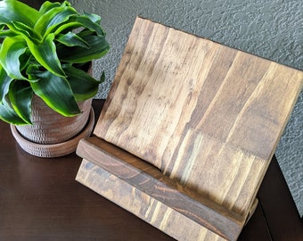 Wood Tablet Stand and Charging Station - Portable for Travel - Minimalist Tablet Holder - Unique Reclaimed Wood Handmade Customizable