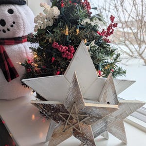 Rustic Whitewashed Reclaimed Wood Star Christmas Tree Topper - 11 Inch or 8 Inch