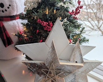 Rustic Whitewashed Reclaimed Wood Star Christmas Tree Topper - 11 Inch or 8 Inch