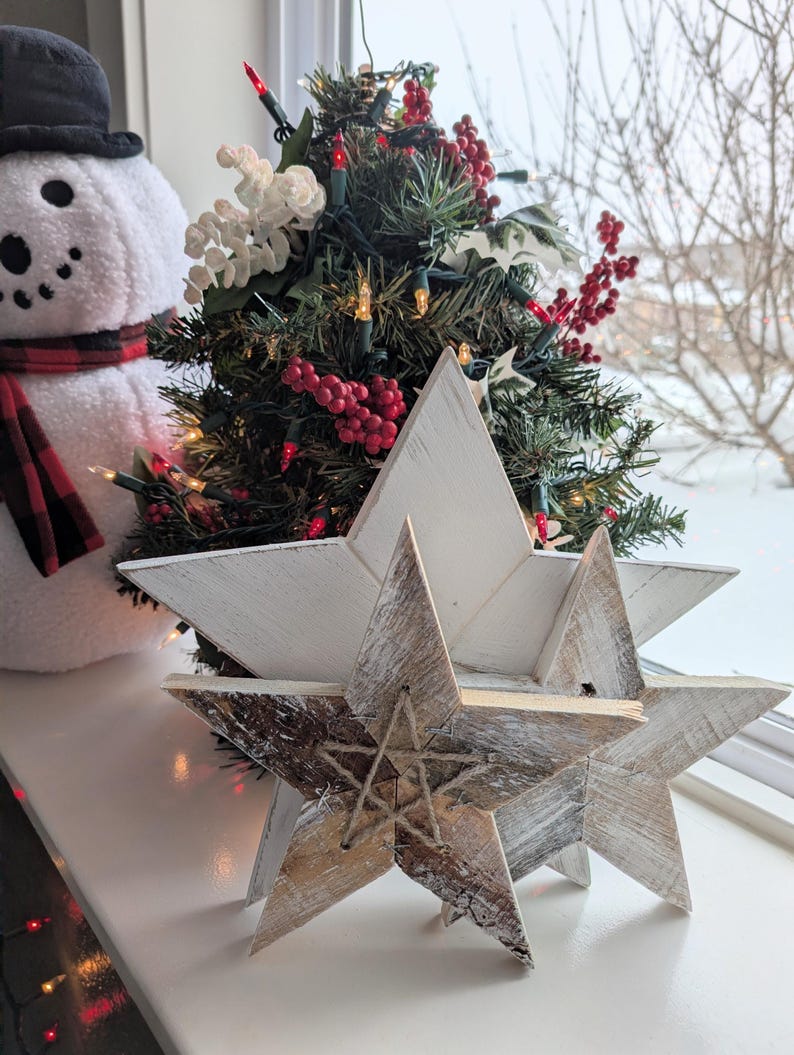 Rustic Whitewashed Reclaimed Wood Star Christmas Tree Topper - 11 Inch ...