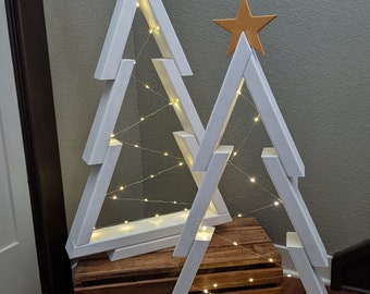 Handmade XL Wooden Christmas Tree – Rustic LED Lit Indoor/Outdoor Holiday Decor (34.5 inches)