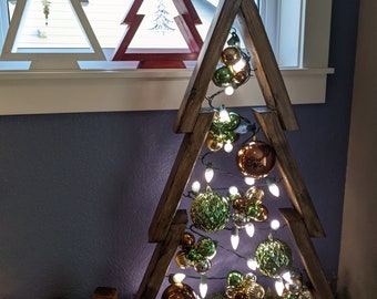 Handmade XXL Wooden Christmas Tree – Rustic LED Lit Indoor/Outdoor Holiday Decor (40 inches)
