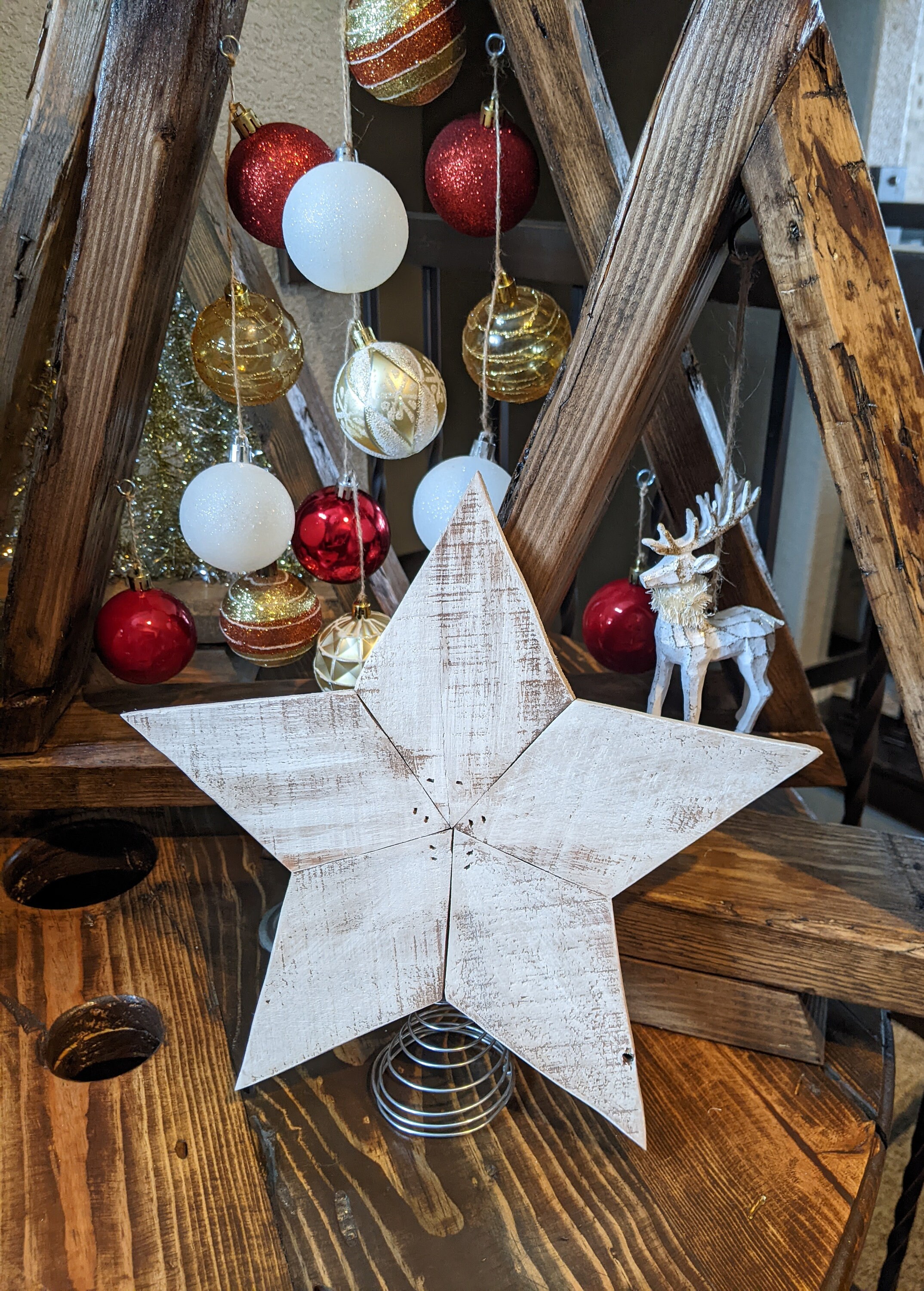 Rustic Whitewashed Reclaimed Wood Star Christmas Tree Topper - 11 Inch ...